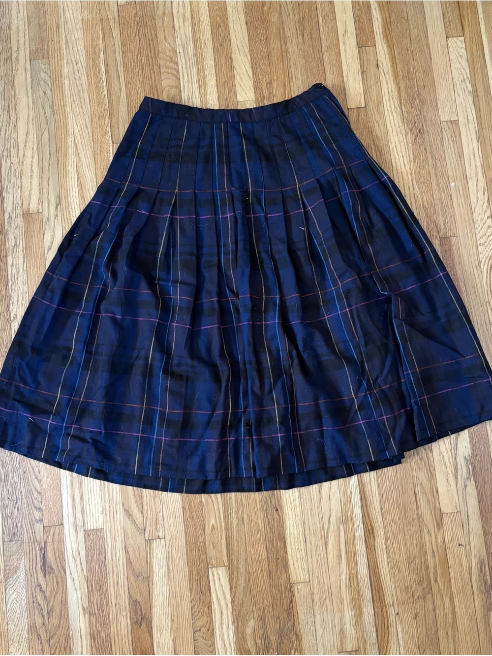 Pleated Navy Plaid A-Line Skirt